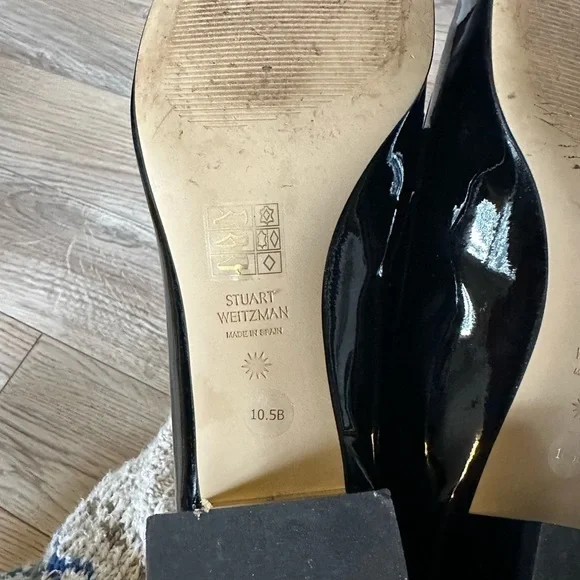 Stuart Weitzman Wylie 45 Block Black Patent Finish Loafers